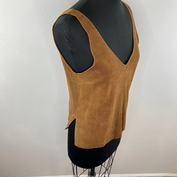 Majestic Filatures Brown Double V Leather Front & Linen Tank Top V-Neck 1 S - Picture 4 of 7